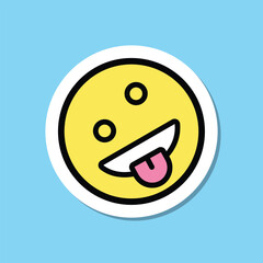 Yellow Scared Face Sticker Isolated on Cyan Background