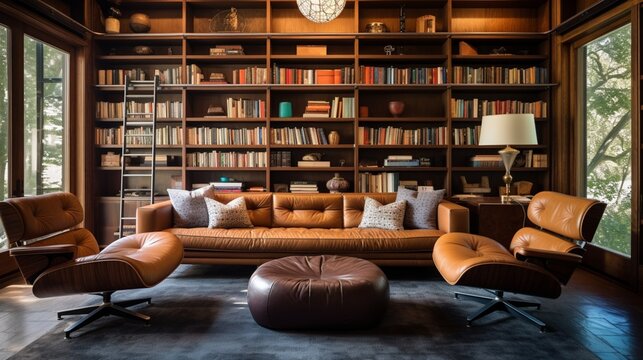 a contemporary home library with floor-to-ceiling bookshelves and a cozy reading corner, celebrating the love of literature