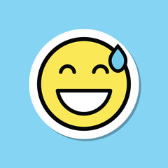 Yellow Smiling Face Sticker Isolated on Cyan Background