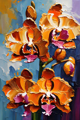 Orchid flower painting. Palette knife
