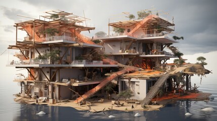 a disaster-resistant building design, demonstrating architecture that can withstand natural disasters and protect occupants