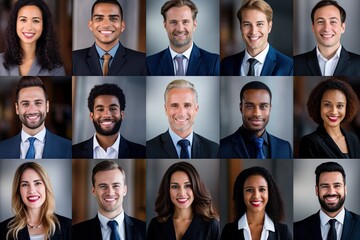 A collage of diverse and cheerful professionals, both men and women, from various backgrounds in a successful business group.