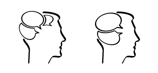 Communication speech bubbles icon. Chat messages or conversation symbol. Conversation and discussion pictogram. Message or Comment sign.  Social media idea. Profile portrait or face head.
