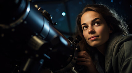 Fototapeta na wymiar Astronomer looks at the night sky through a telescope