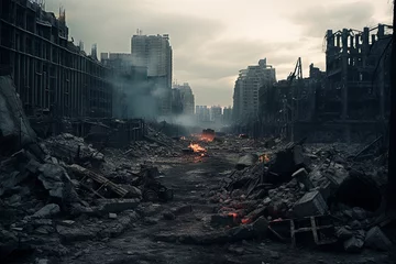Poster A destroyed city with ruined streets © frimufilms