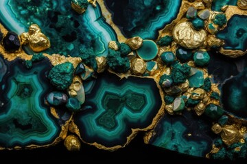 Obraz na płótnie Canvas Green and golden malachite gemstone texture background
