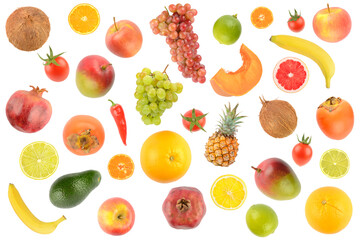 Big set of fruits and vegetables isolated on white