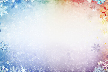 Winter multicolored snowflakes background. Free space for product placement or advertising text.