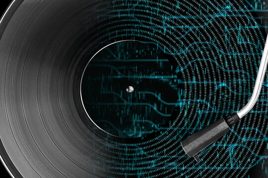 Generative music, artificial intelligence AI concept. Internet, programming, abstract background