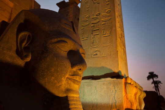 Head of Ramses ll at entrance to Luxor temple; Luxor, Egypt