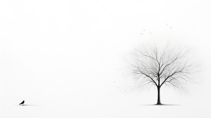 Fototapeta na wymiar a black and white photo of a tree and a bird. generative ai