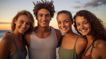 Fototapeta premium Group of happy friends having fun on the beach