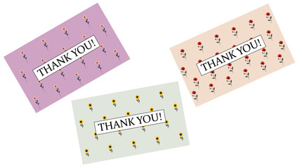 Thankyou card. vector illustration of Thank you. Thankyou business card with floral vectors. Minimalistic cards.