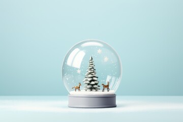 Minimal christmac snow globe on blue background - obrazy, fototapety, plakaty