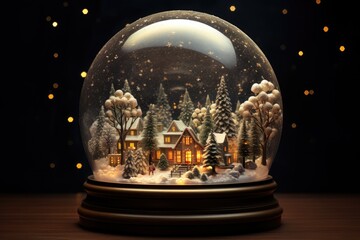 Vintage christmas snow globe on bokeh background