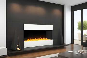 A modern fireplace with a minimalist design