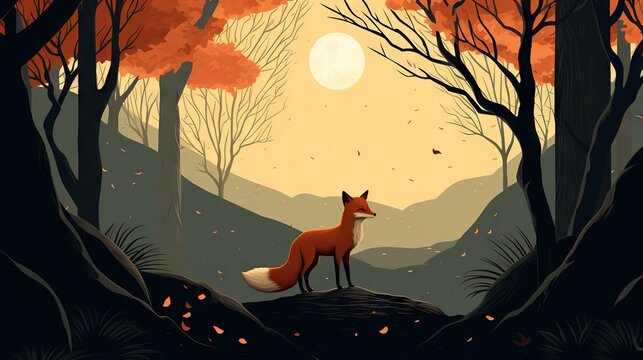  a fox standing on a rock in a forest at night.  generative ai