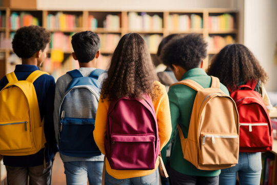 Students In School Library, Shot From Behind