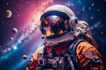 Astronaut in Space exploring, Neon Space universe, celestial, Beautiful colorful