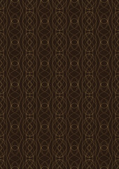 Hand-drawn unique abstract symmetrical seamless gold ornament on a dark brown background. Paper texture. Digital artwork, A4. (pattern: p10-1f)