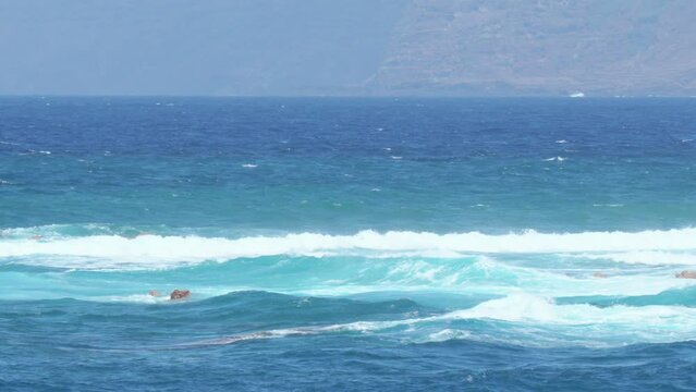Waves at a beach are spectacular! The sunny day is remarkable