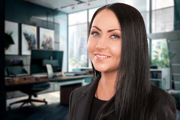 Fototapeta premium Young happy busy professional business woman, AI generated image