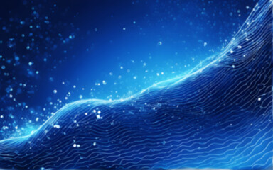  Photo Dark blue digital background signatures with small particles gathered in waves, blue shadows spread throughout the area and areas with deep clarity.