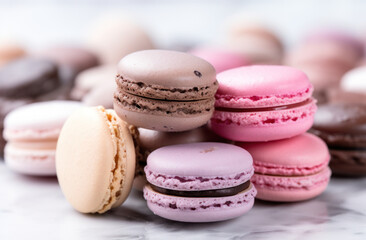 Homemade macaroon from natural products on a blur background with a place for text