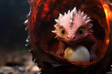 Christmas Cute Realistic Small Dragon with Little Egg AI Generated