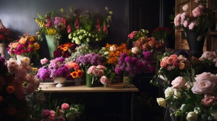 Obraz na płótnie Canvas Artful Flower Shop with Bouquets and Arrangements