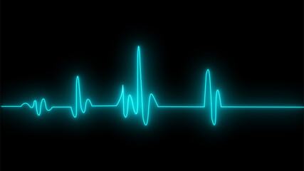Cardiogram cardiograph oscilloscope screen blue illustration background. Emergency ecg monitoring. Blue glowing neon heart pulse. Heartbeat. Electrocardiogram