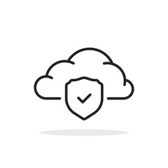 data secure icon like thin line cloud with shield