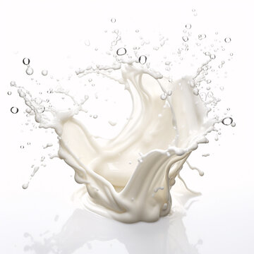 In the realm of high-speed photography, a mesmerizing splash effect is artistically captured as milk collides with precision against a clean white background, demonstrating the beauty.Generative AI