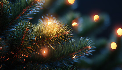 Obraz na płótnie Canvas Christmas tree branches with lights Generative AI