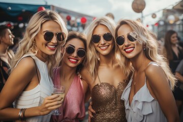Beautiful Women Having Fun Together - Party Time with Blond Beauties Enjoying Spare Time