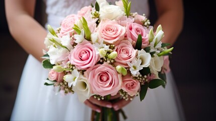 Bride's Stunning White and Pink Rose Wedding Bouquet, a Symbol of Love and Commitment