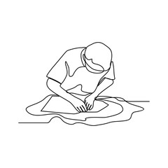 One continuous line drawing of clothing factory working activity with white background. clothing factory working activity design in simple linear style. clothing factory working people design concept 