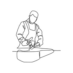 One continuous line drawing of blacksmith working activity with white background. blacksmith working activity design in simple linear style. blacksmith people design concept vector illustration.