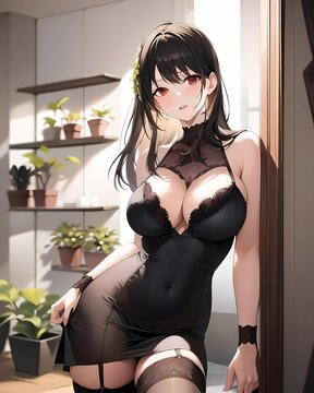 beautiful brunette anime girl - Generative AI
