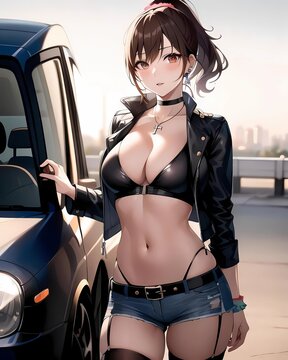 beautiful brunette anime girl - Generative AI