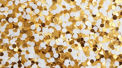 Gold and white confetti luxurious background with bokeh and shimmering sparkles