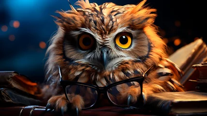 Zelfklevend Fotobehang owl on a book with a feather © ARAMYAN