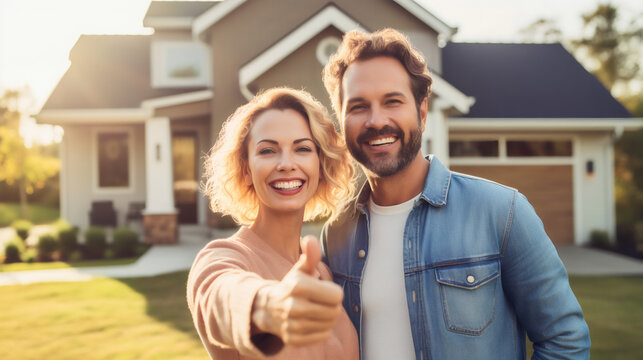 Achat maison couple heureux, signature cr&eacute;dit immobilier, vente immo