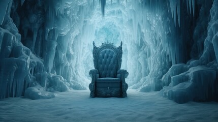 Poltrona isolada em uma caverna de gelo trono