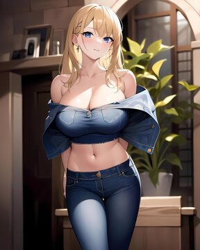 beautiful blonde anime girl - Generative AI