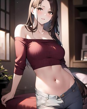 beautiful brunette anime girl - Generative AI