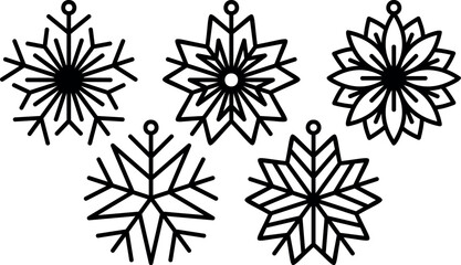 set snowflake christmas tree ornament, snowflake christmas earrings laser cut file, vector bundle