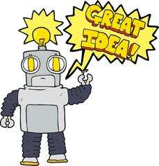 freehand drawn speech bubble cartoon robot with great idea