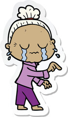 sticker of a cartoon crying old lady