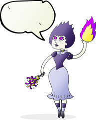 freehand drawn speech bubble cartoon vampire girl casting fireball